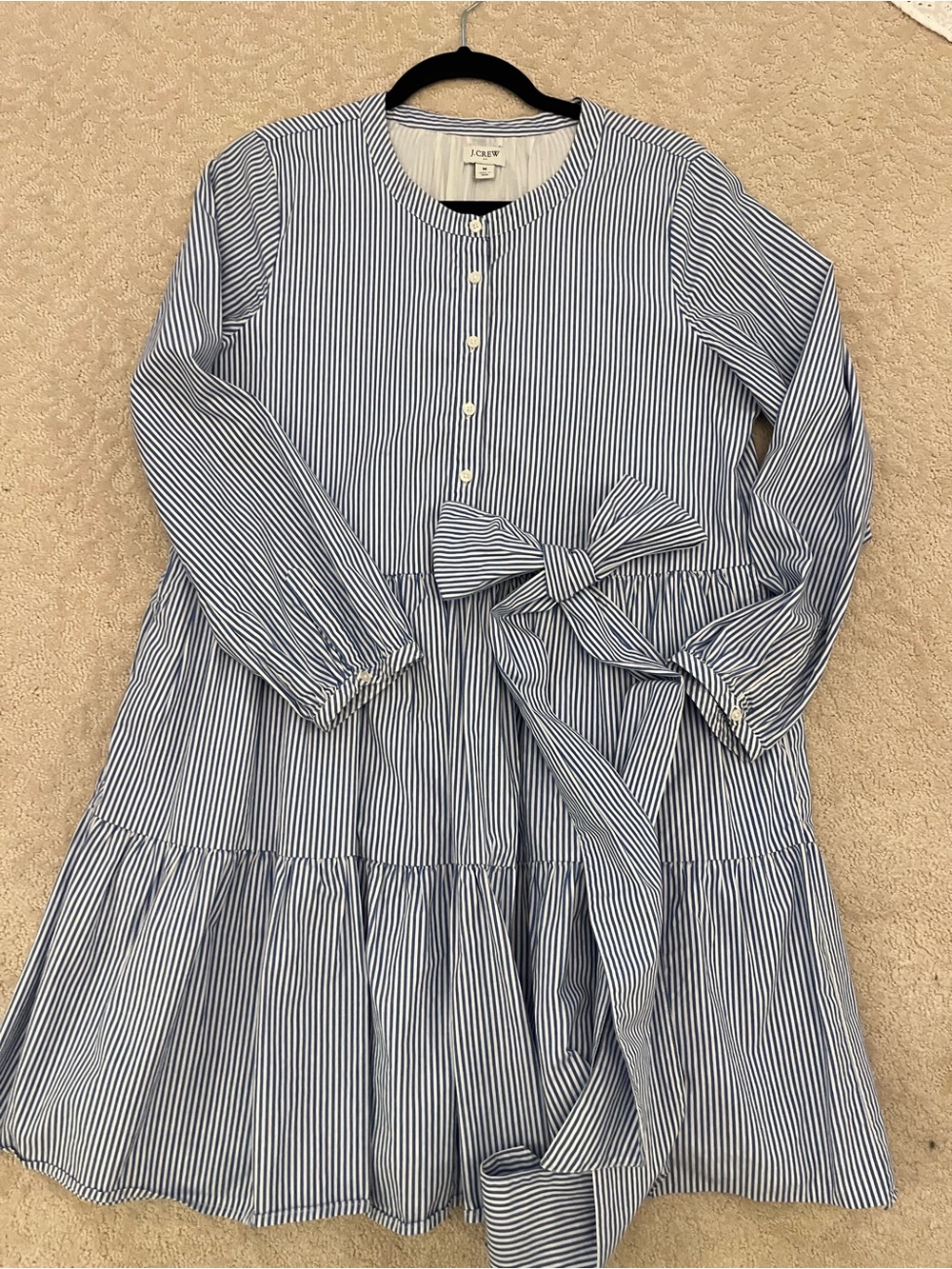 J. Crew womens Blue Stripe Long-Sleeve Bow Dress